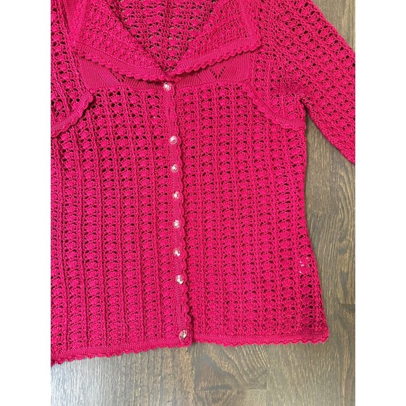 Alannah‎ Hill Knit Crochet Cardigan Sweater Tercel/Wool ~ S ~. Magenta Fuchsia - Picture 6 of 7